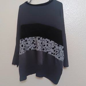 Avivit Yizhar Black Gray Pieced Knit Velvet Lagenlook Tunic Top